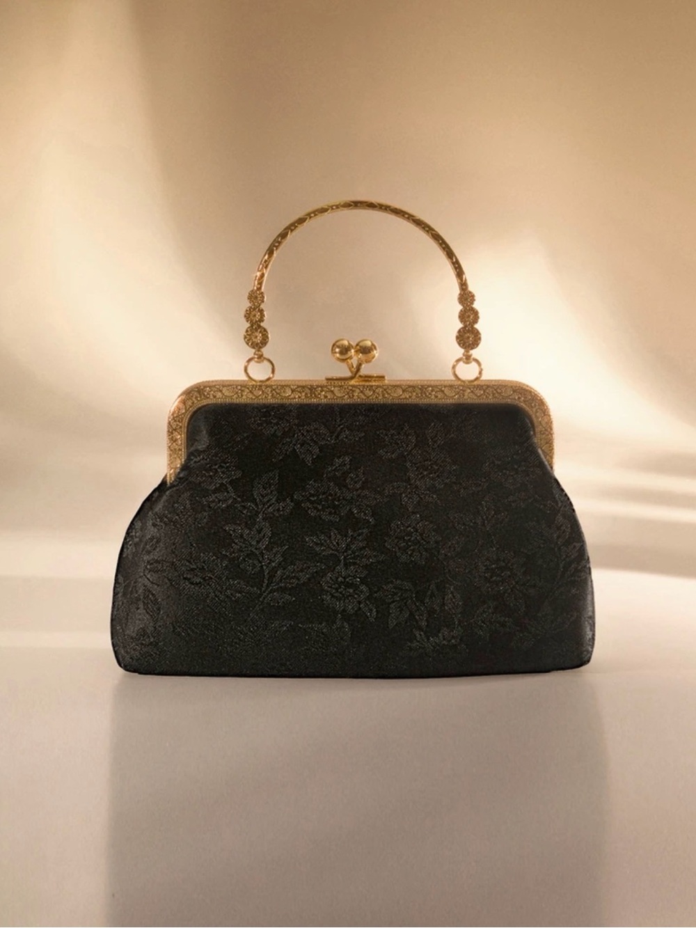 SHEIN Black Jacquard Evening Clutch with Gold Frame